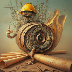 This image is a creative logo for engineeringsarathi.com, depicting a snail with a shell made from engineering blueprints and construction plans. It wears a yellow construction helmet, symbolizing the engineering field. This logo blends elements of nature and engineering in a distinctive and memorable design.